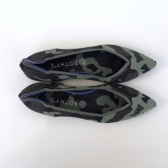 🧡 Rothy's The Point Olive Camo Flat Woman's Shoes - Picture 4 of 12